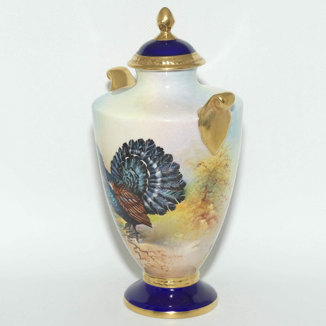 Aynsley Fine Art Collection Handpainted lidded Vase depicting the Capercaillie by J Shaw