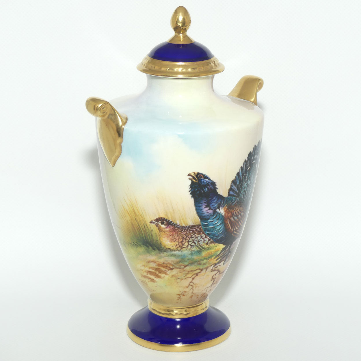Aynsley Fine Art Collection Handpainted lidded Vase depicting the Capercaillie by J Shaw