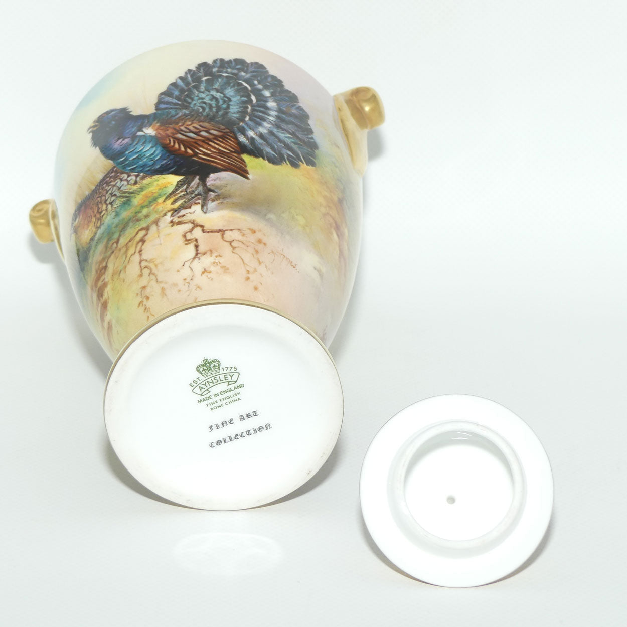 Aynsley Fine Art Collection Handpainted lidded Vase depicting the Capercaillie by J Shaw