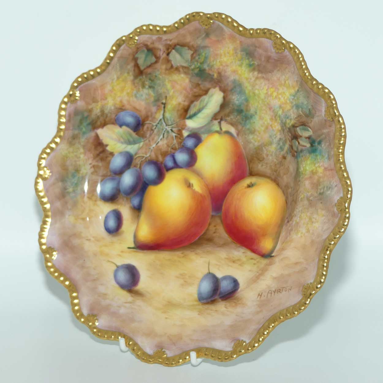 Royal Worcester hand painted Fruit fluted rim gilt plate | Ayrton