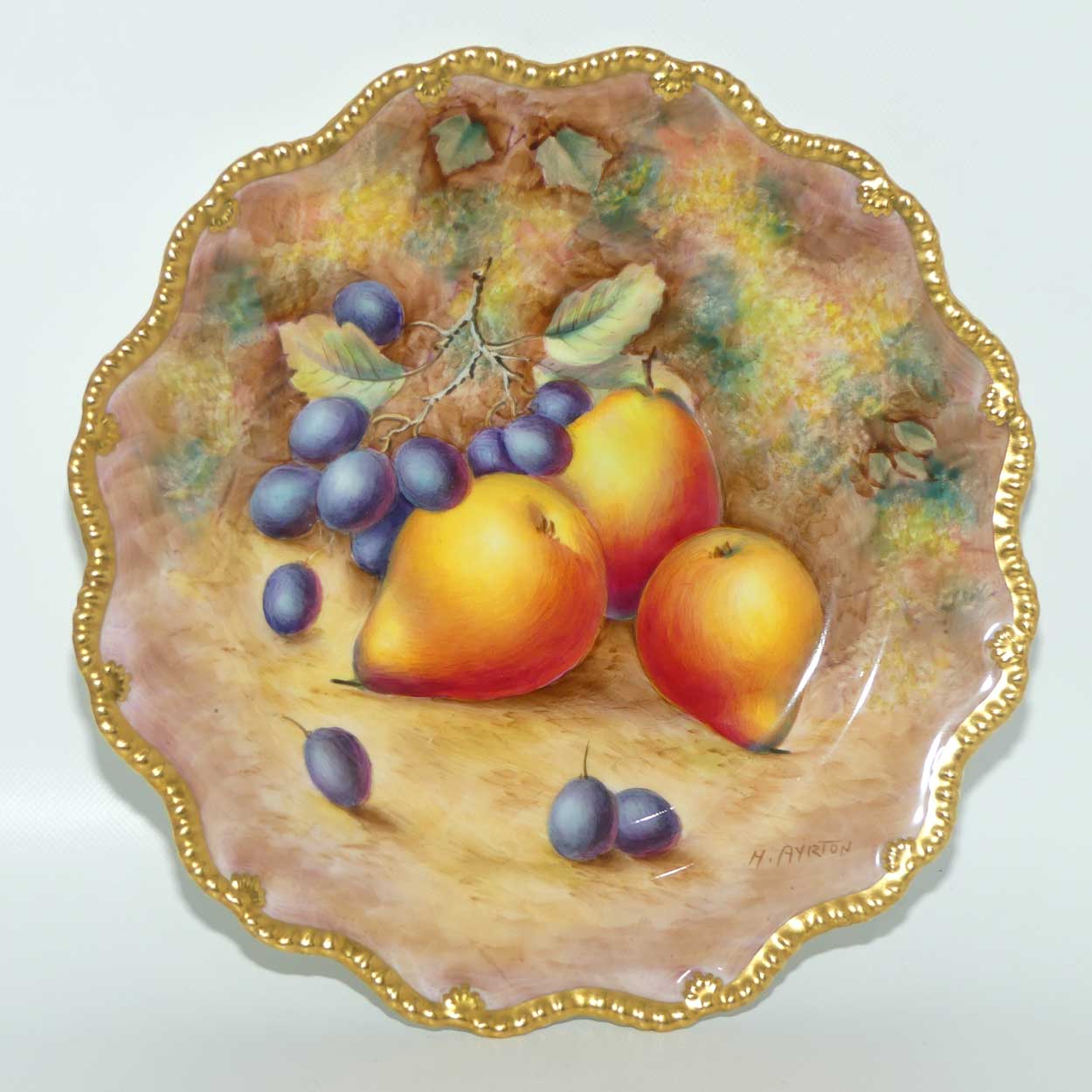 Royal Worcester hand painted Fruit fluted rim gilt plate | Ayrton