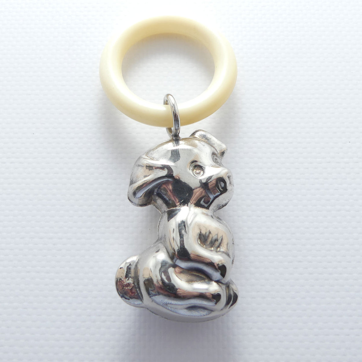 Vintage Silver Plate Baby Rattle | Young Puppy