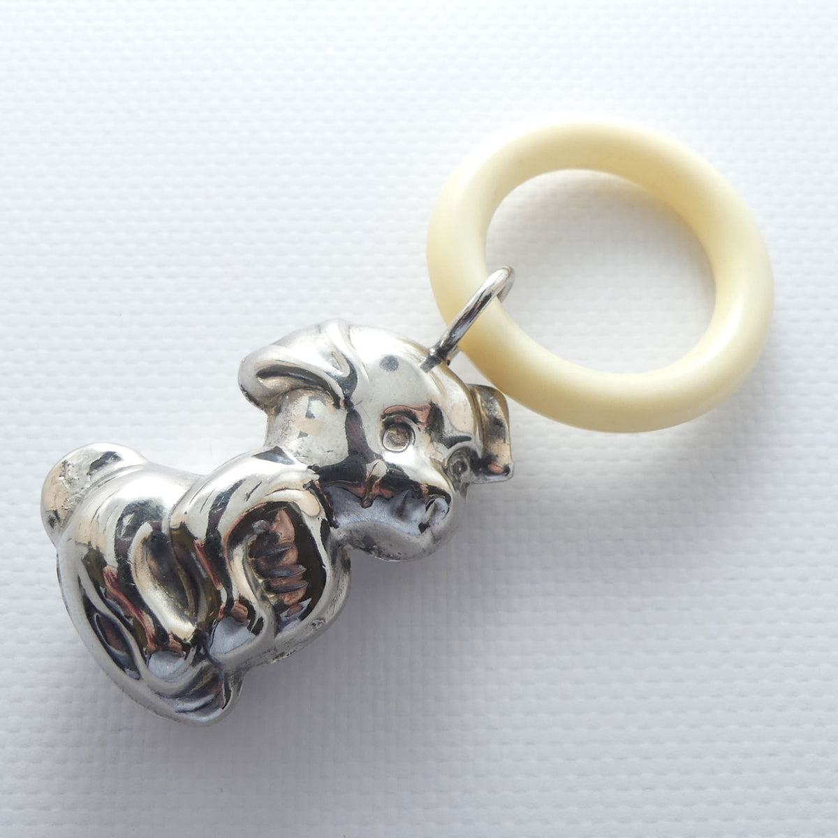 Vintage Silver Plate Baby Rattle | Young Puppy