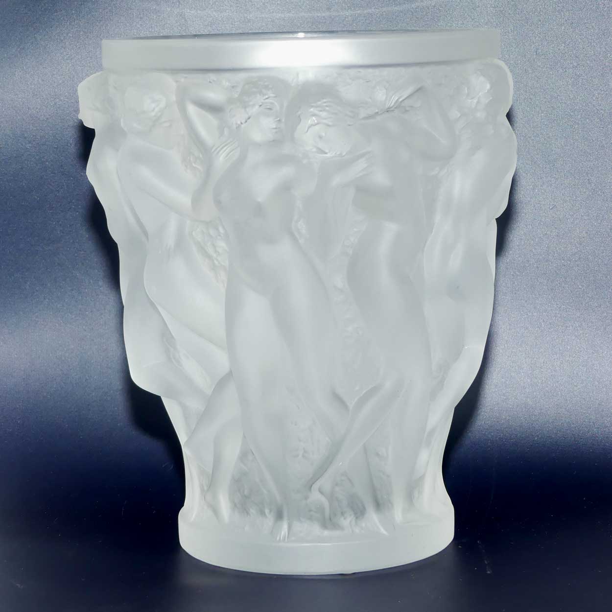 Lalique France frosted crystal Bacchantes vase | 25cm tall