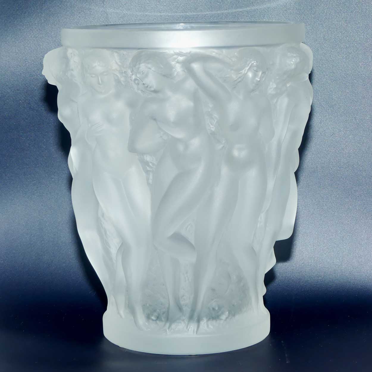 Lalique France frosted crystal Bacchantes vase | 25cm tall