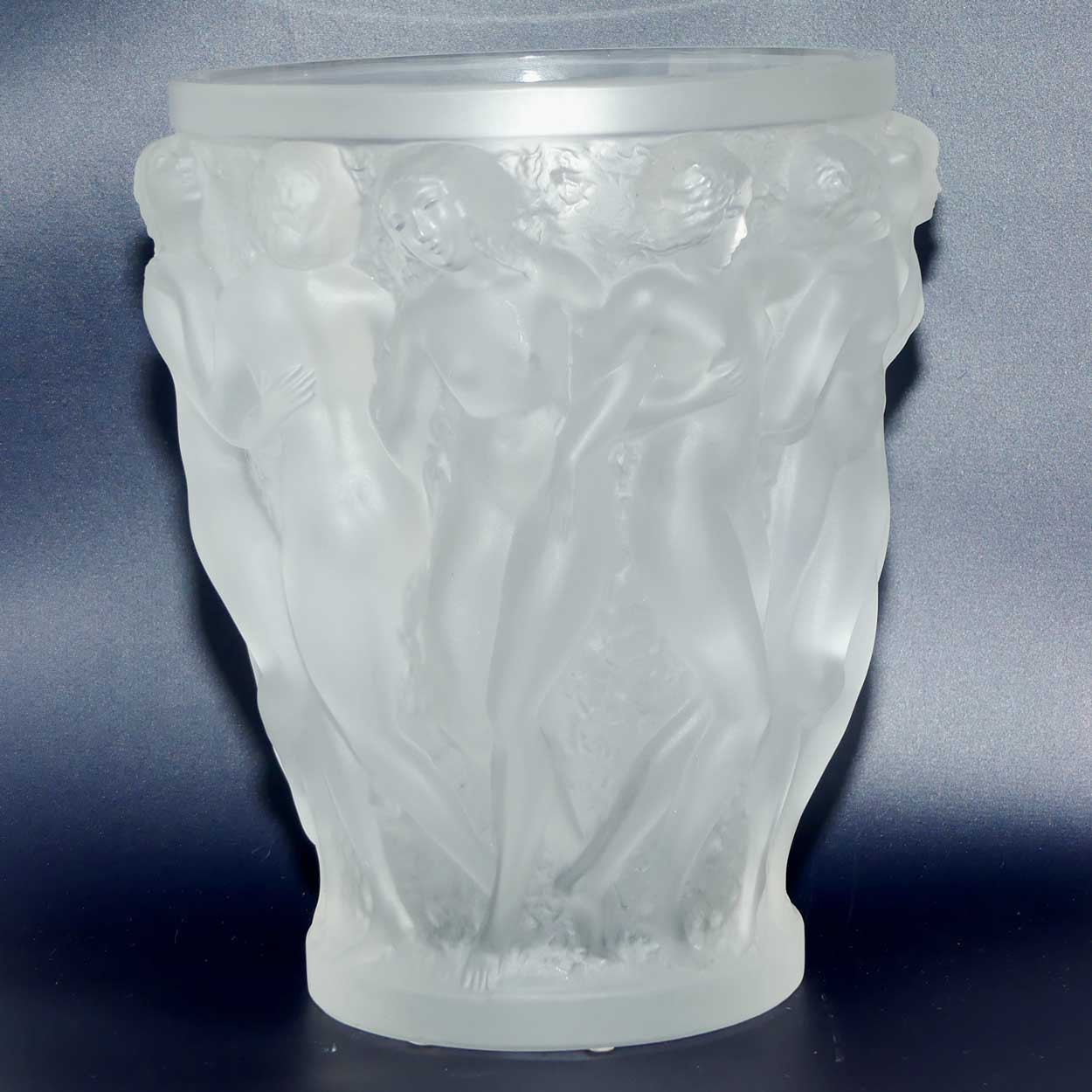 Lalique France frosted crystal Bacchantes vase | 25cm tall