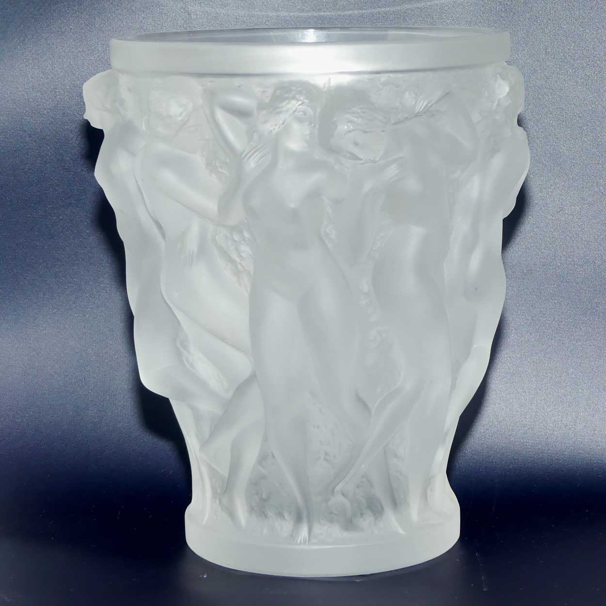 Lalique France frosted crystal Bacchantes vase | 25cm tall
