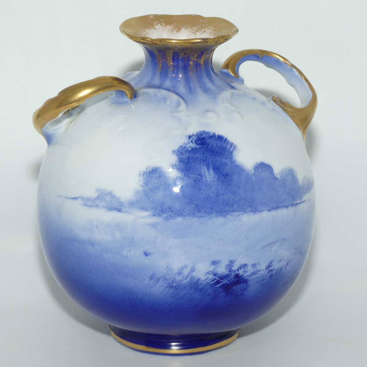 Royal Doulton Blue Childrens ball vase with helix twist handles (Woman by seashore)