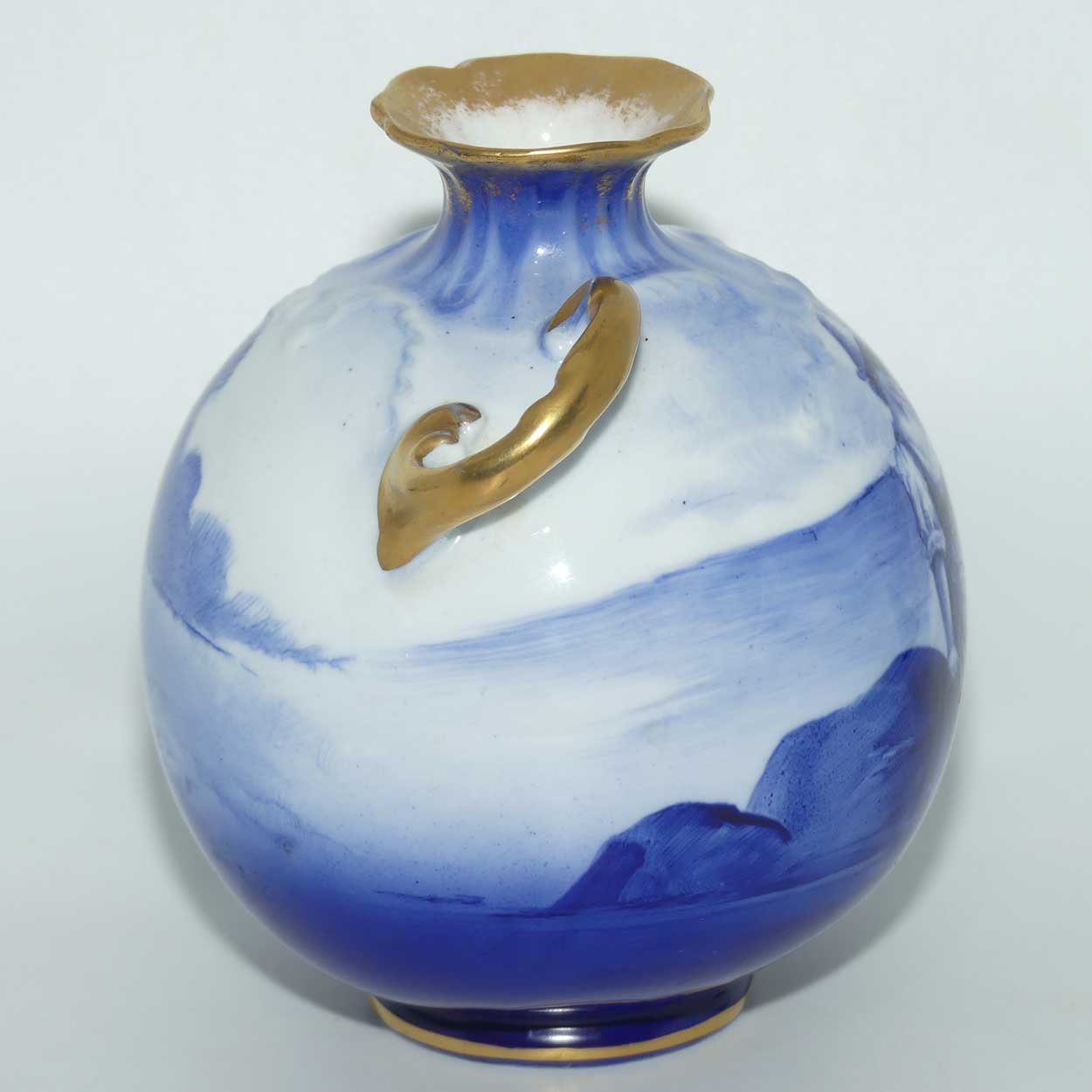 Royal Doulton Blue Childrens ball vase with helix twist handles (Woman by seashore)