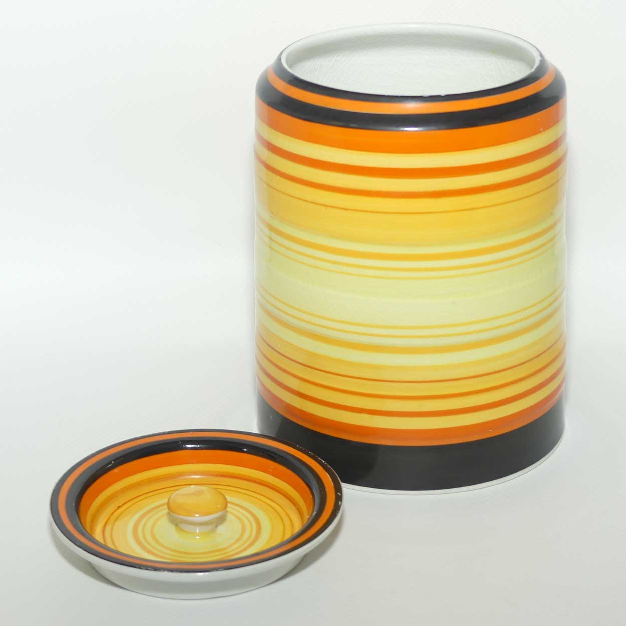 Art Deco Gray's Pottery Heavily Banded kitchen cannister