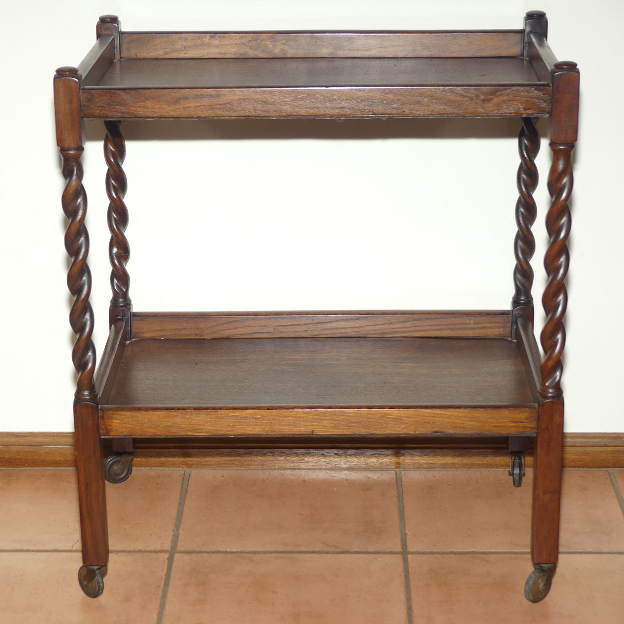 English Oak Barley Twist tea trolley | c.1920