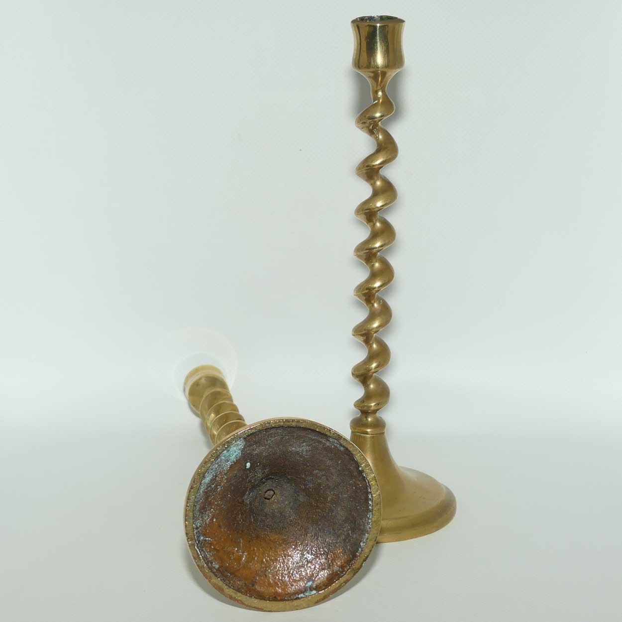 Pair Edwardian Brass Barley Twist candle sticks
