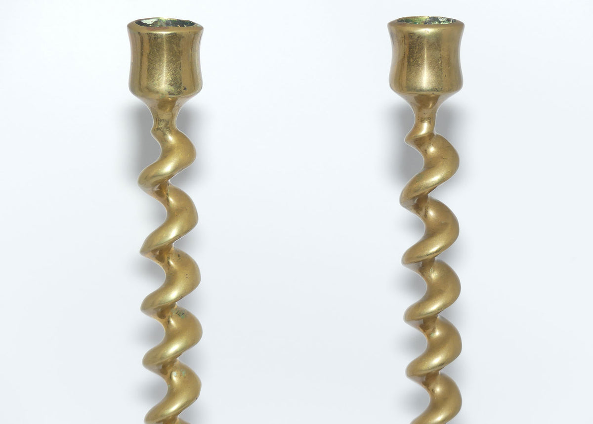 Pair Edwardian Brass Barley Twist candle sticks