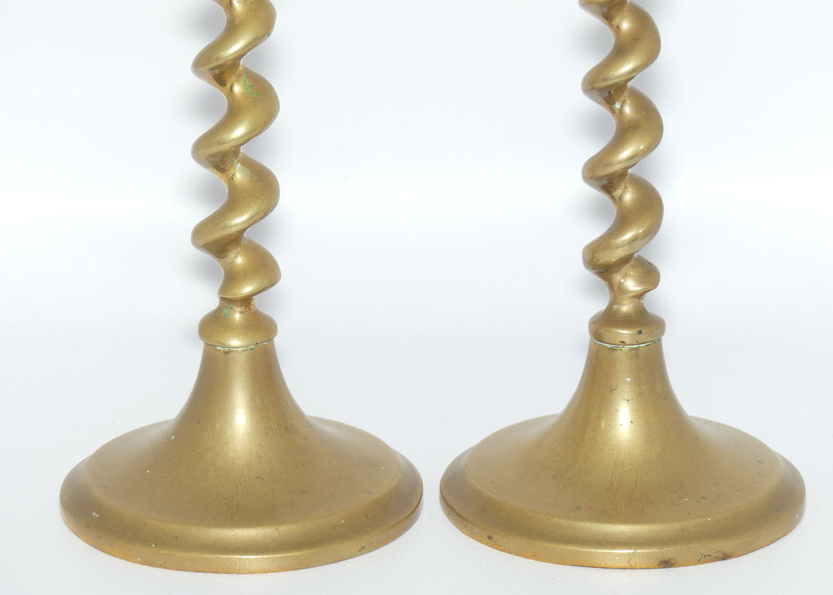 Pair Edwardian Brass Barley Twist candle sticks
