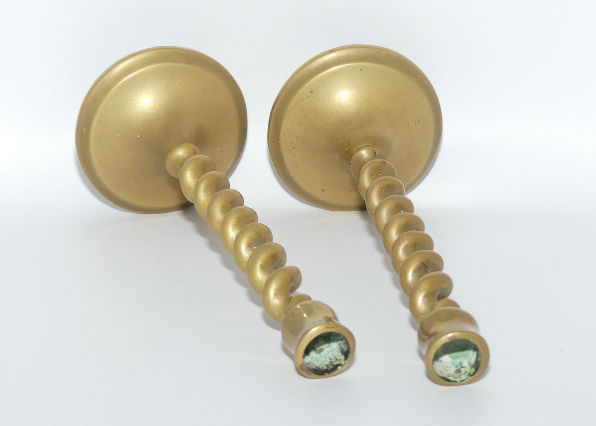 Pair Edwardian Brass Barley Twist candle sticks