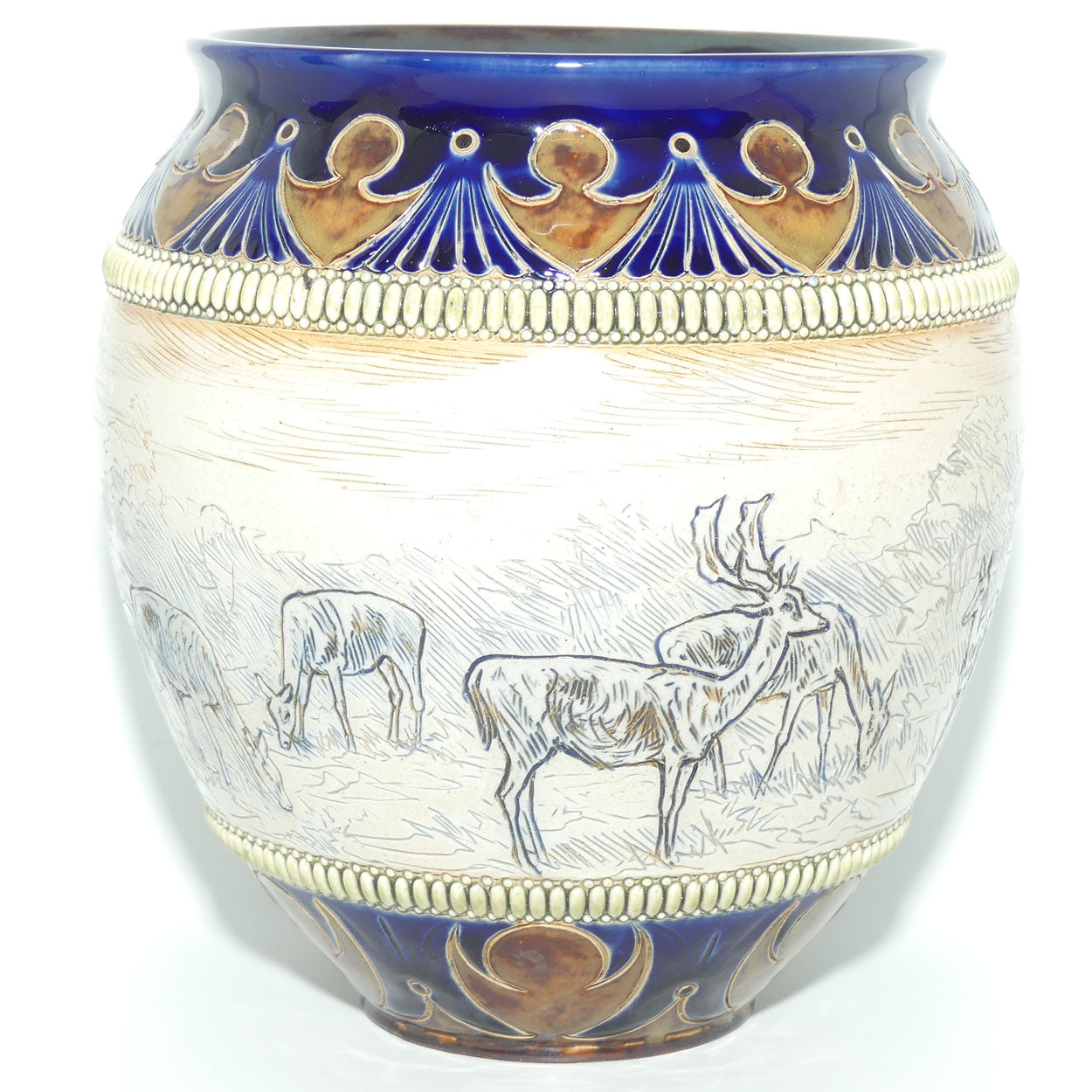 Doulton Lambeth Hannah Barlow stoneware jardiniere with deers and stags