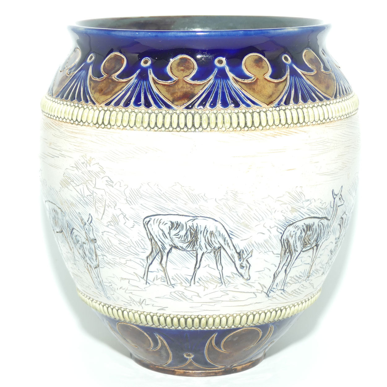Doulton Lambeth Hannah Barlow stoneware jardiniere with deers and stags