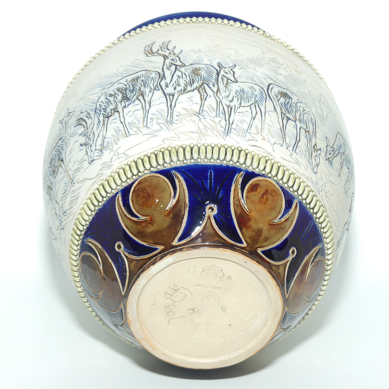 Doulton Lambeth Hannah Barlow stoneware jardiniere with deers and stags
