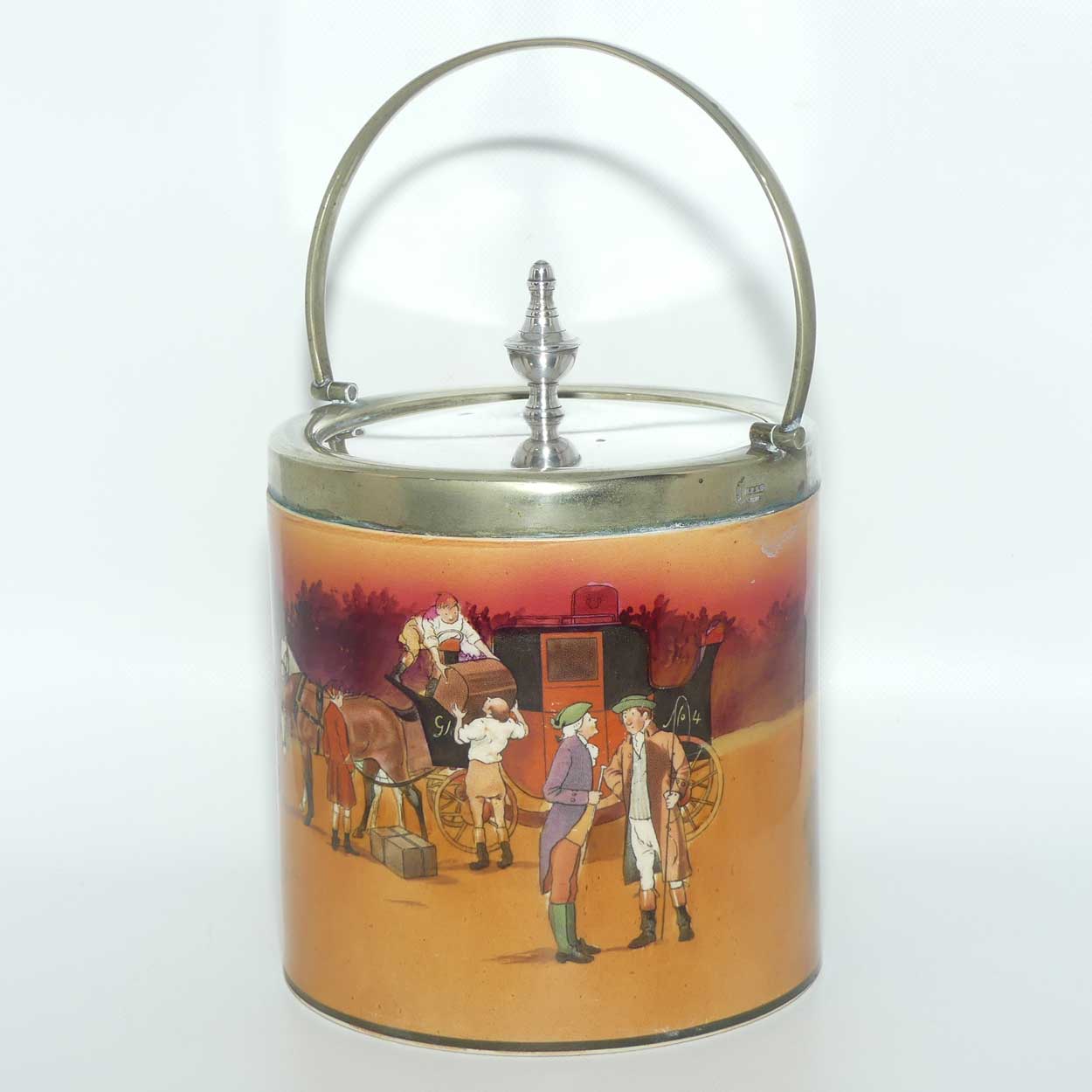 Royal Doulton Autumn | Red Sky Coaching Days biscuit barrel | EP lid | #1