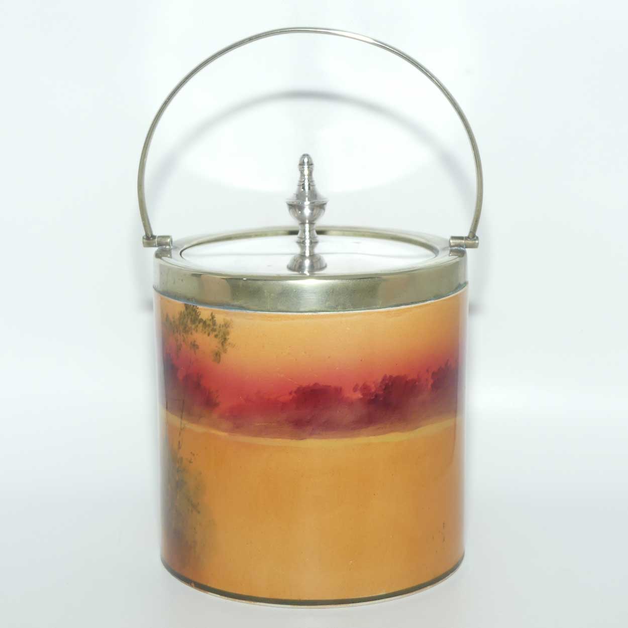 Royal Doulton Autumn | Red Sky Coaching Days biscuit barrel | EP lid | #1