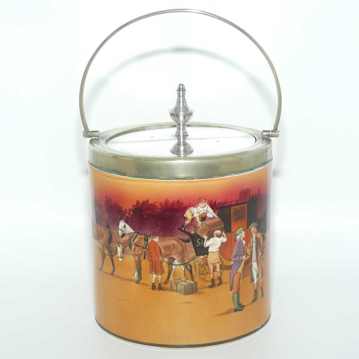 Royal Doulton Autumn | Red Sky Coaching Days biscuit barrel | EP lid | #1