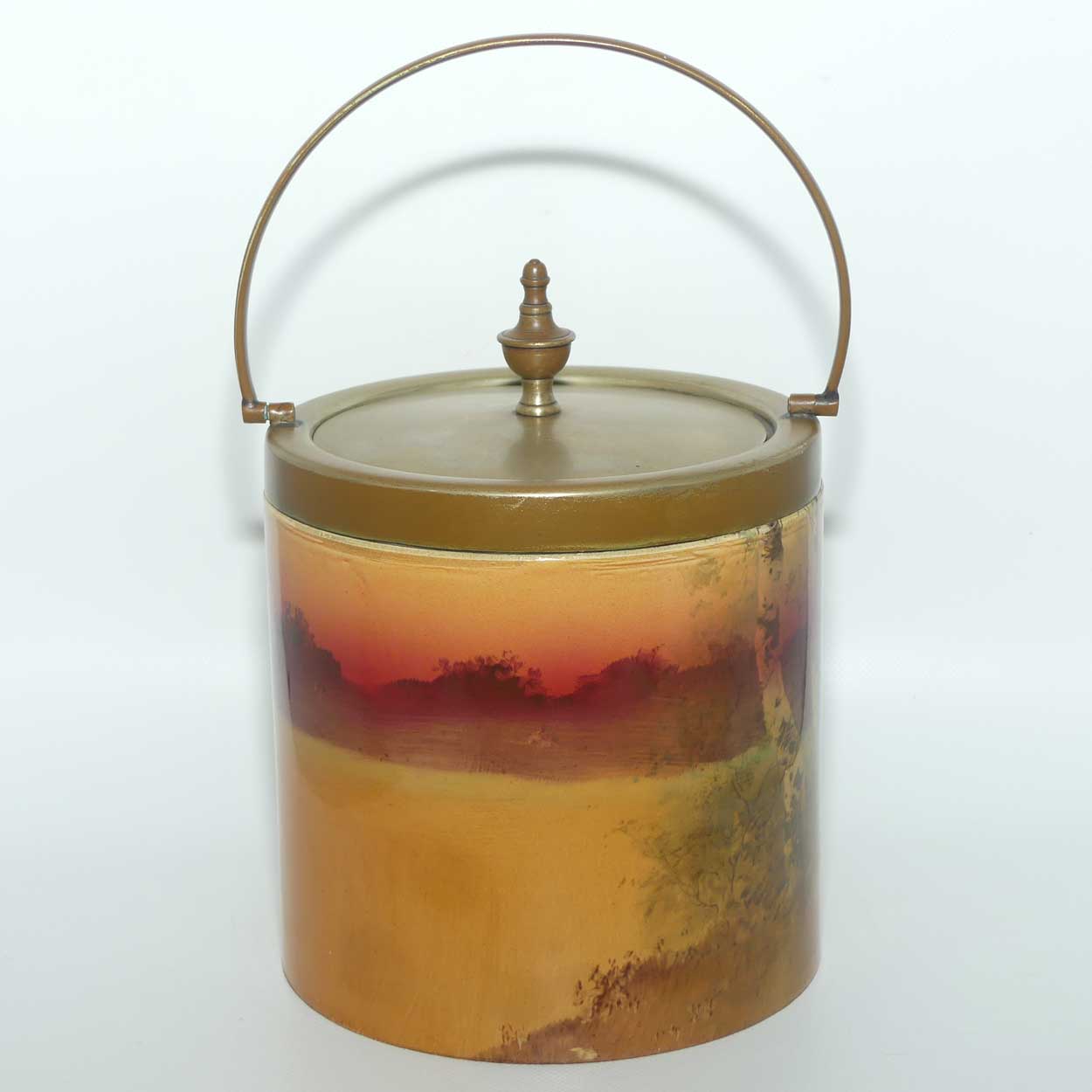 Royal Doulton Autumn | Red Sky Coaching Days biscuit barrel | #2 | worn EP lid