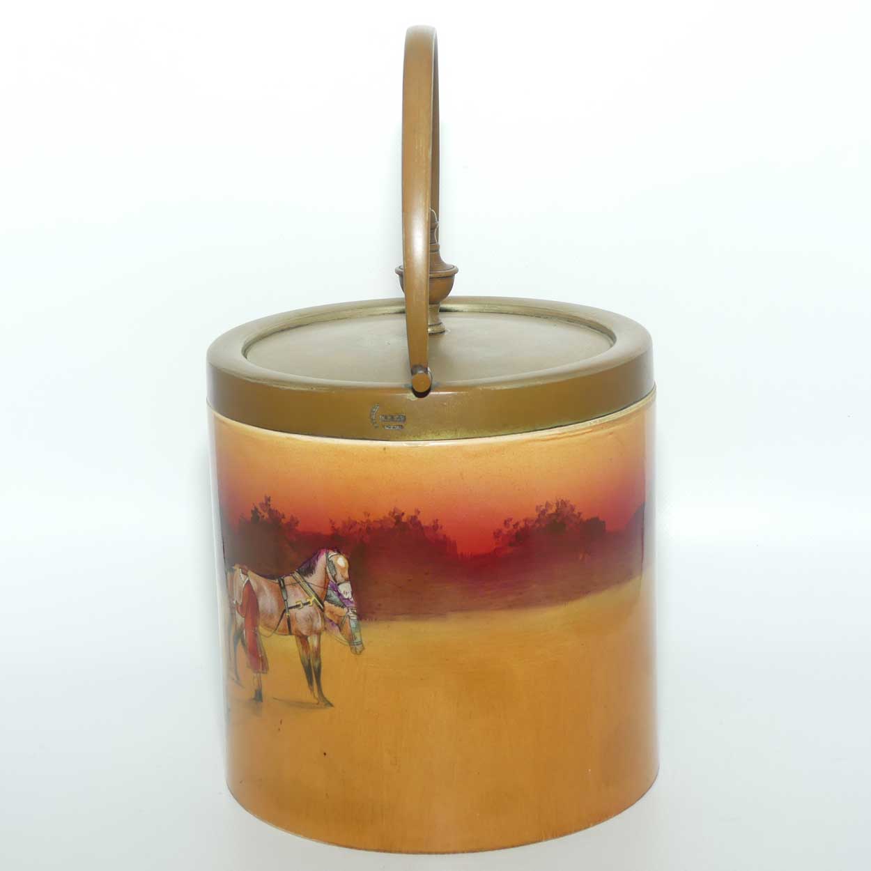 Royal Doulton Autumn | Red Sky Coaching Days biscuit barrel | #2 | worn EP lid