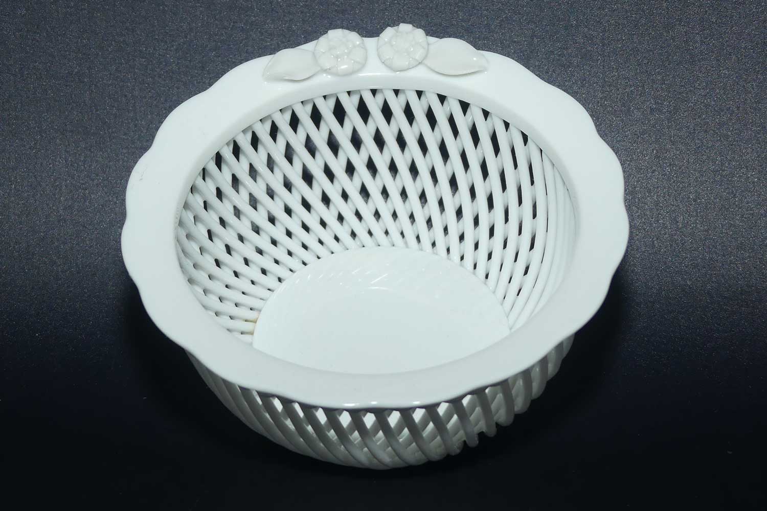 Herend Hungary Blanc de Chine Openwork Basket with applied floral decor | signed