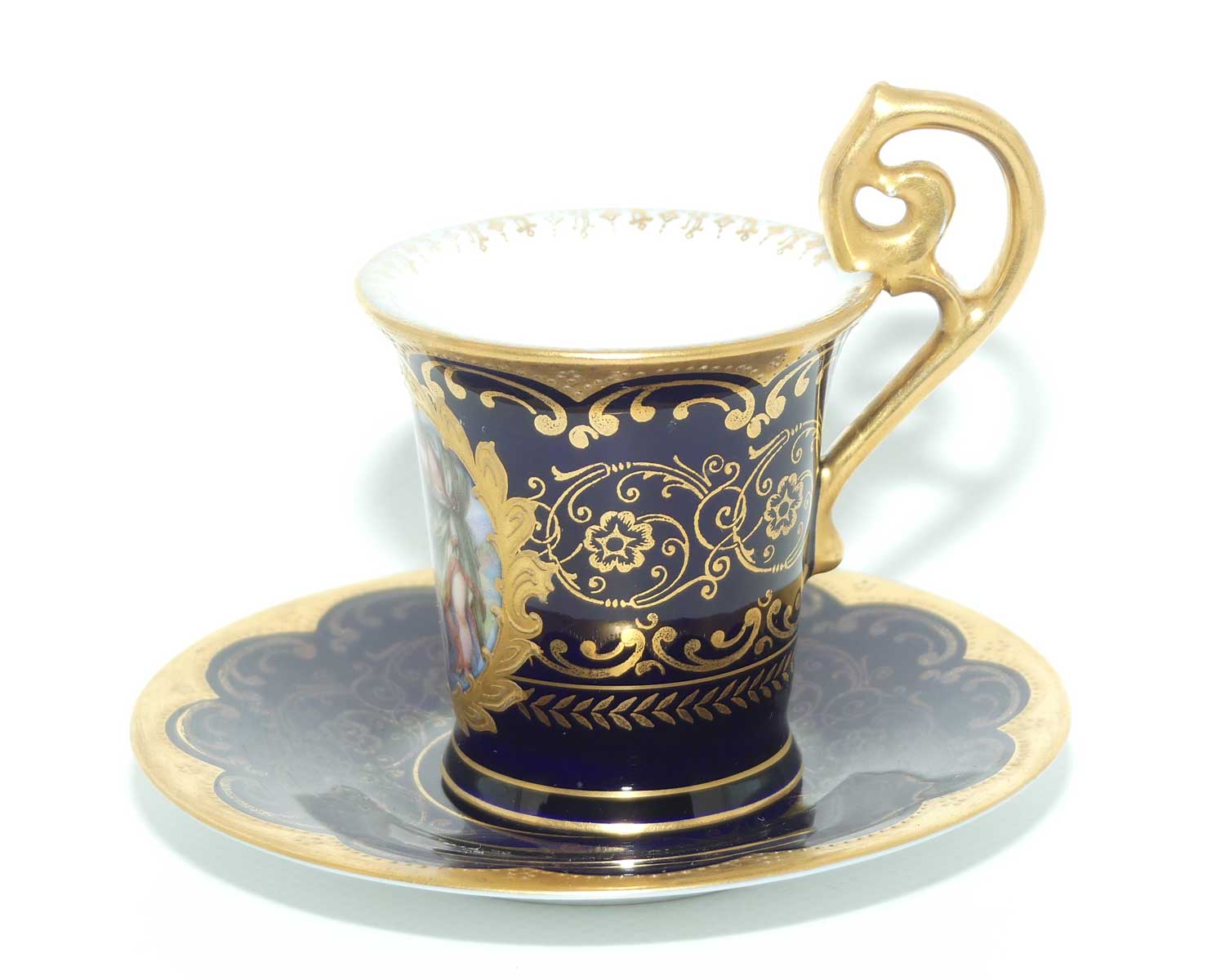 Superb Bavarian Gilt Decorated demi tasse cup and saucer | Grecian scene