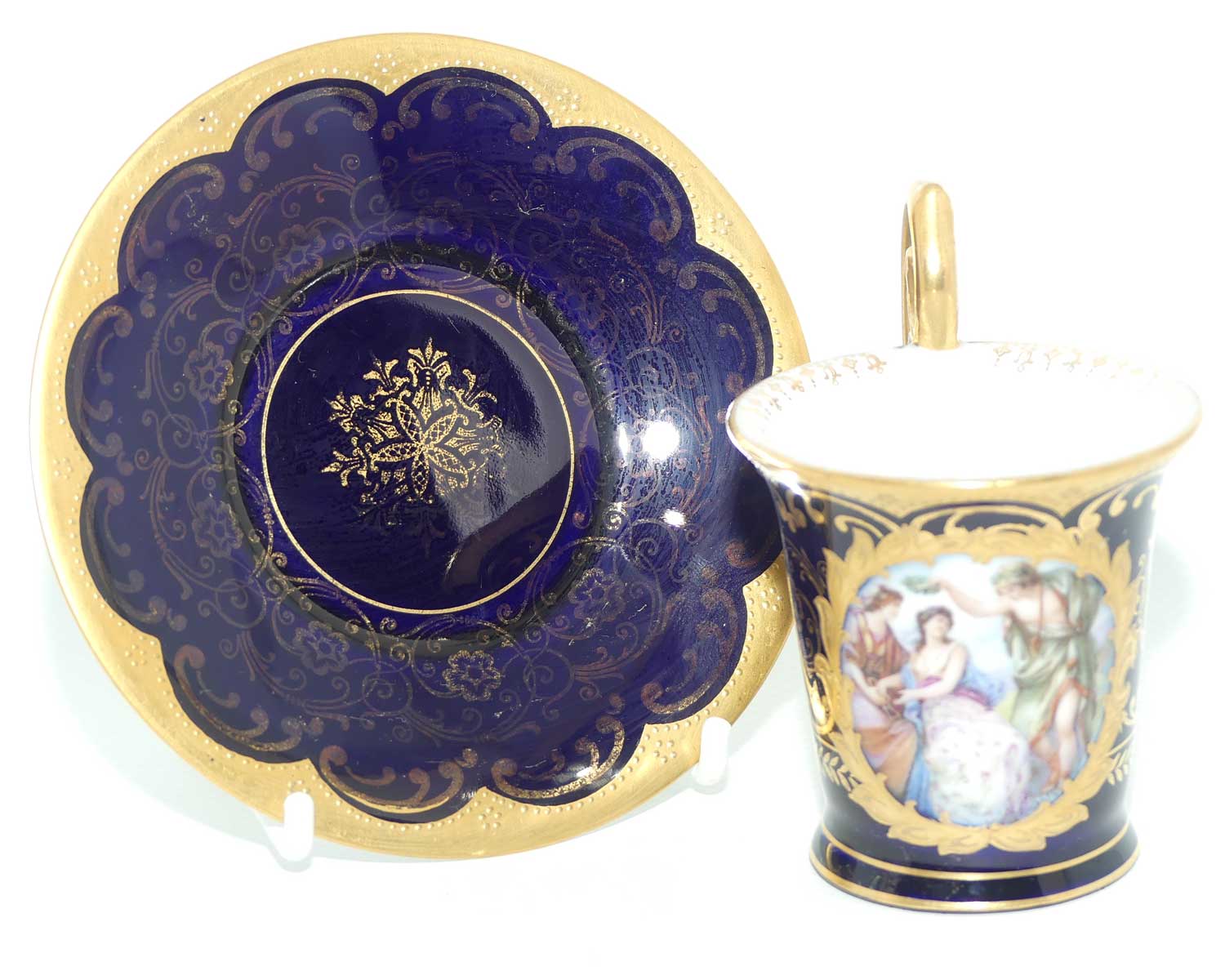 Superb Bavarian Gilt Decorated demi tasse cup and saucer | Grecian scene