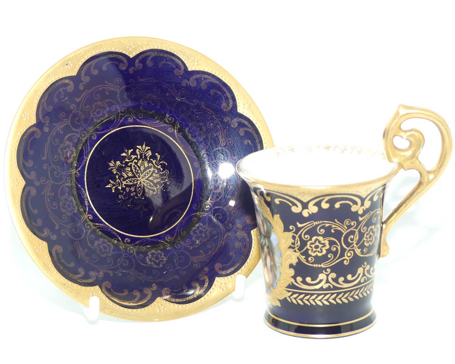 Superb Bavarian Gilt Decorated demi tasse cup and saucer | Grecian scene