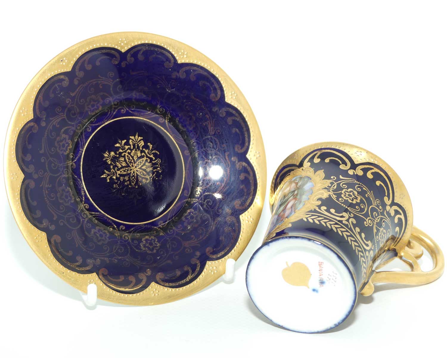 Superb Bavarian Gilt Decorated demi tasse cup and saucer | Grecian scene