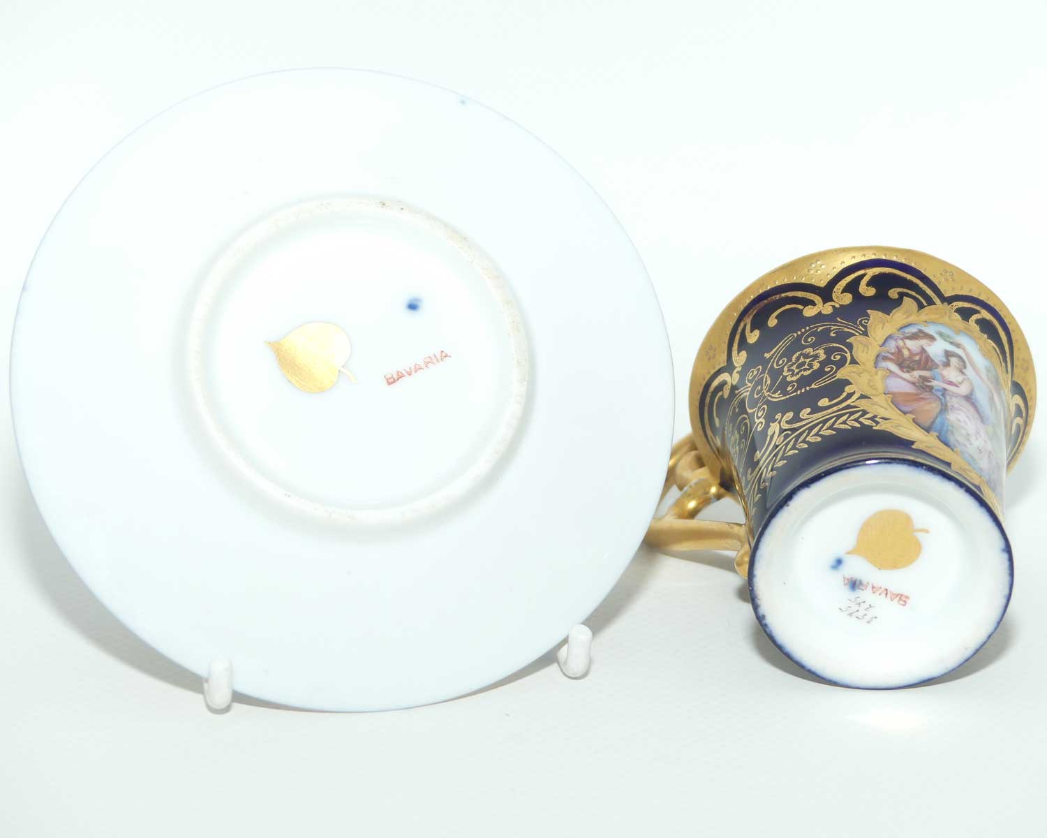 Superb Bavarian Gilt Decorated demi tasse cup and saucer | Grecian scene