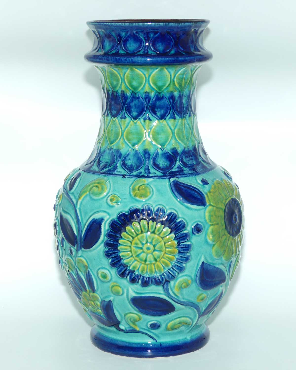 Bay Keramic West Germany tall Blue and Green Floral vase | Mid Century Modern | 86 45 shape