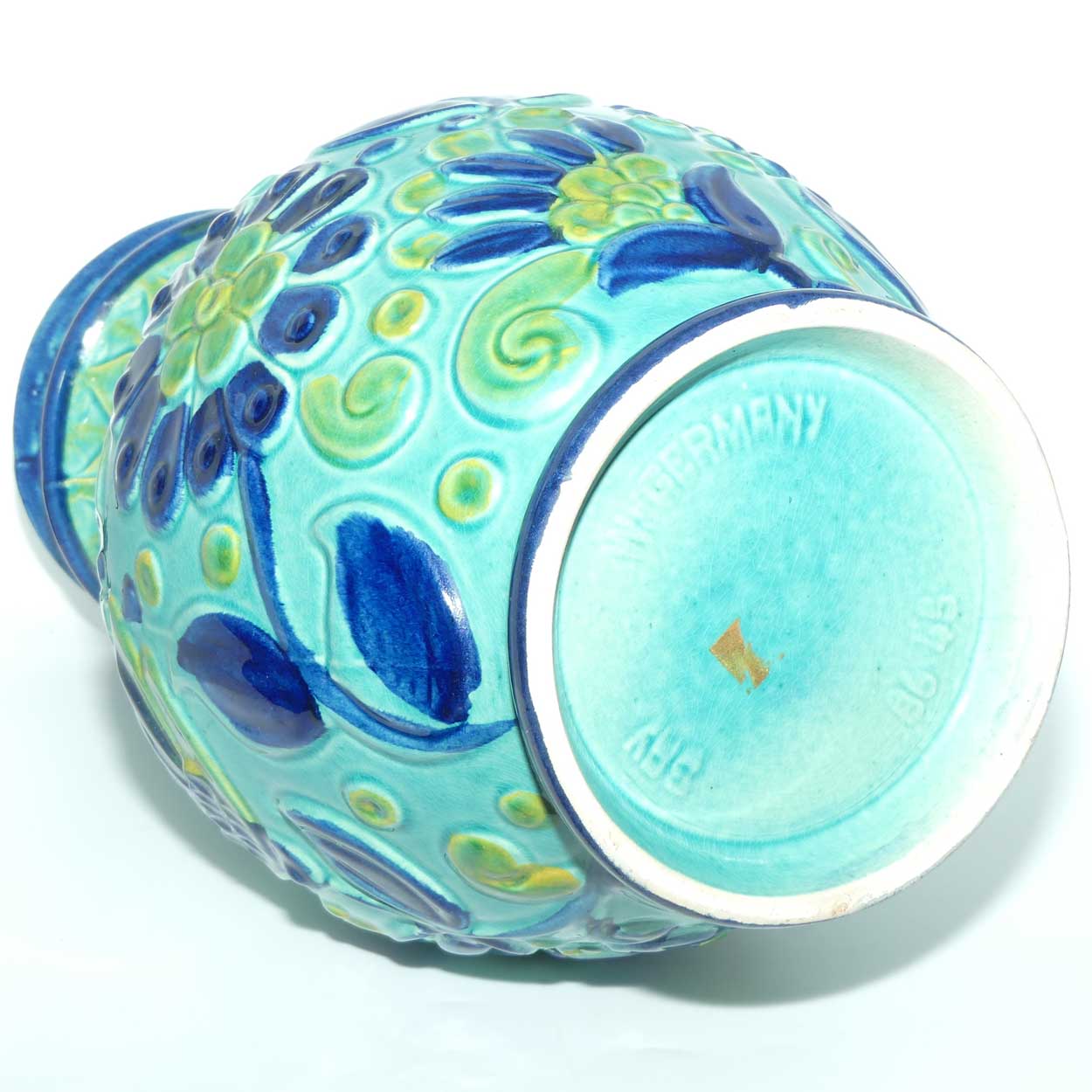 Bay Keramic West Germany tall Blue and Green Floral vase | Mid Century Modern | 86 45 shape