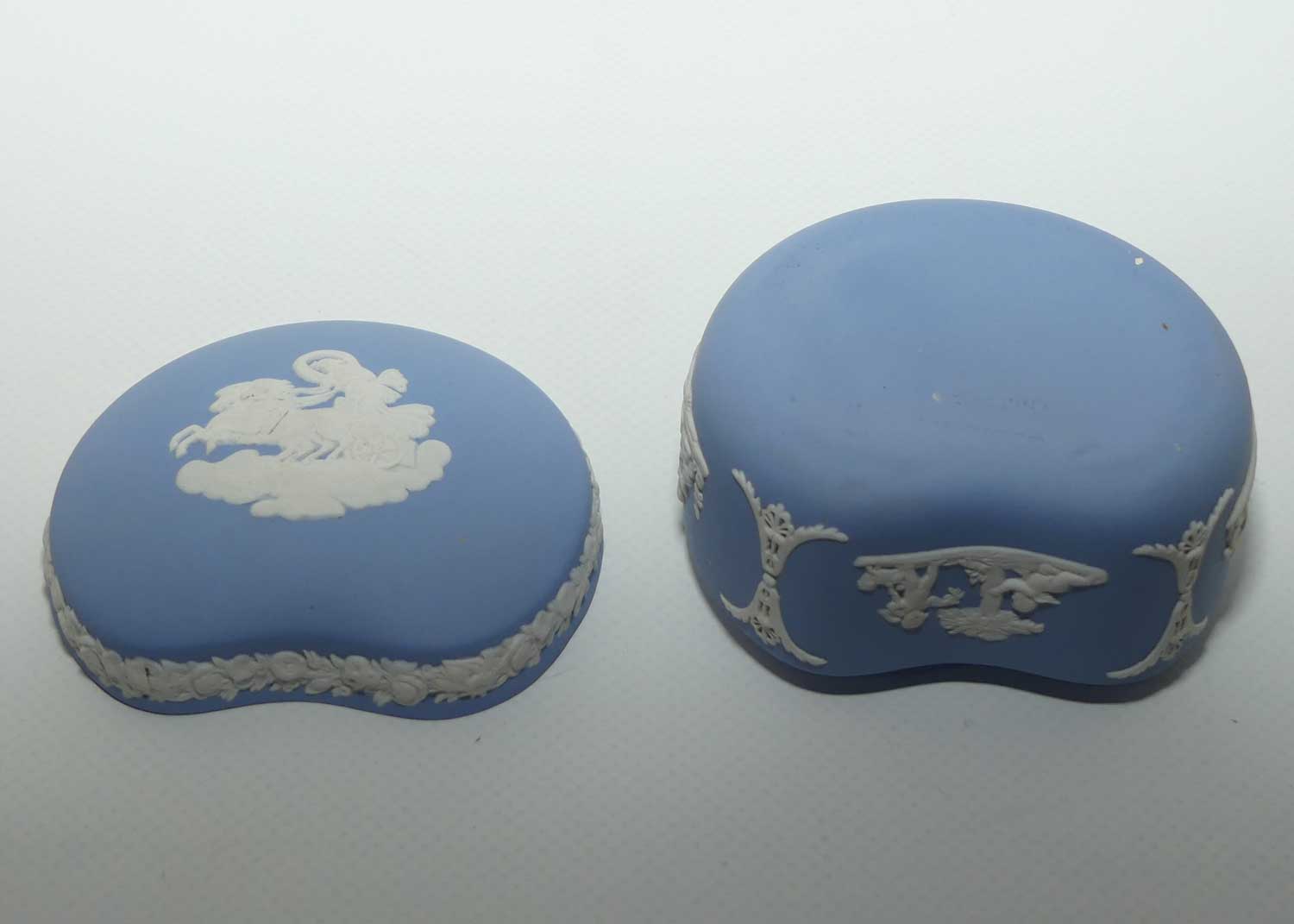 Wedgwood Jasper | White on Pale Blue | Aurora Bean Shape trinket | fancy edge and base