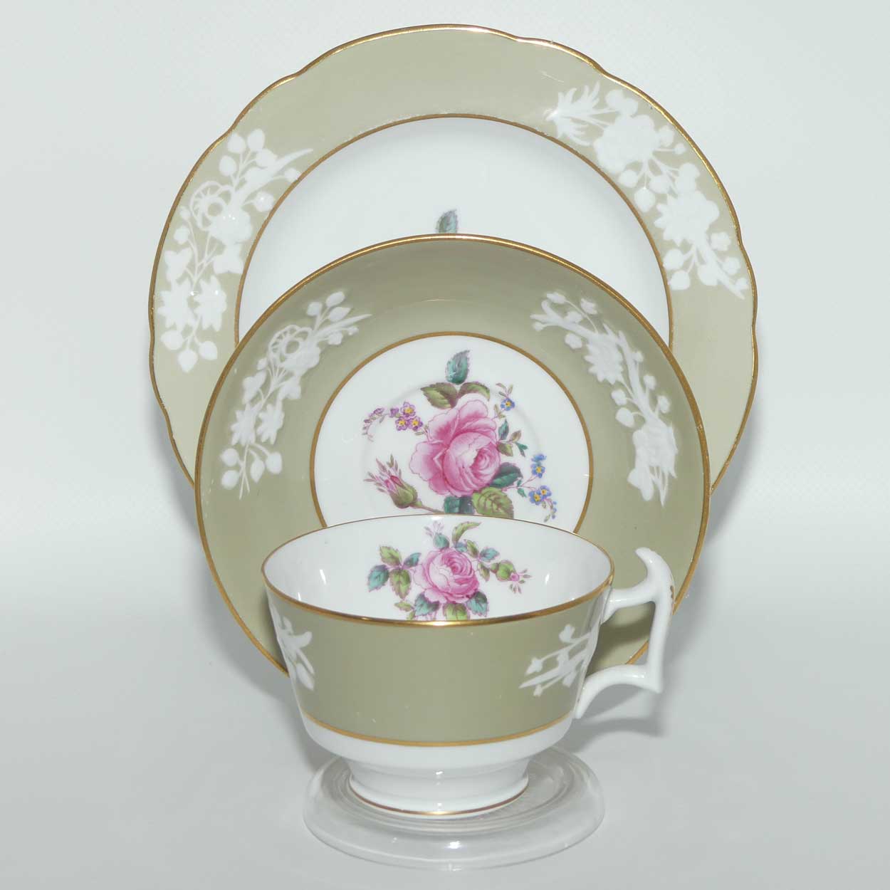 Spode Copeland Floral trio with Beige border and Embossed decor