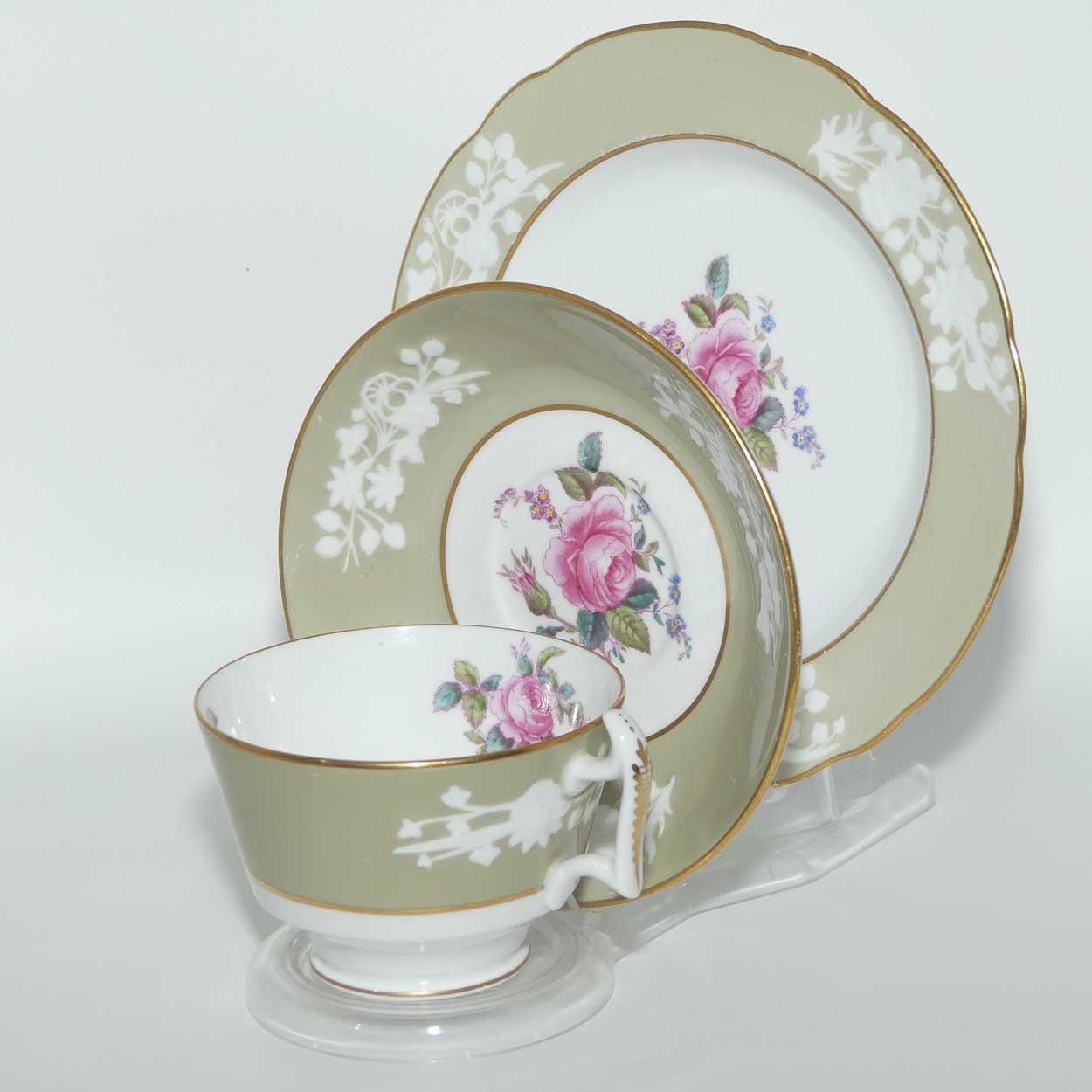 Spode Copeland Floral trio with Beige border and Embossed decor