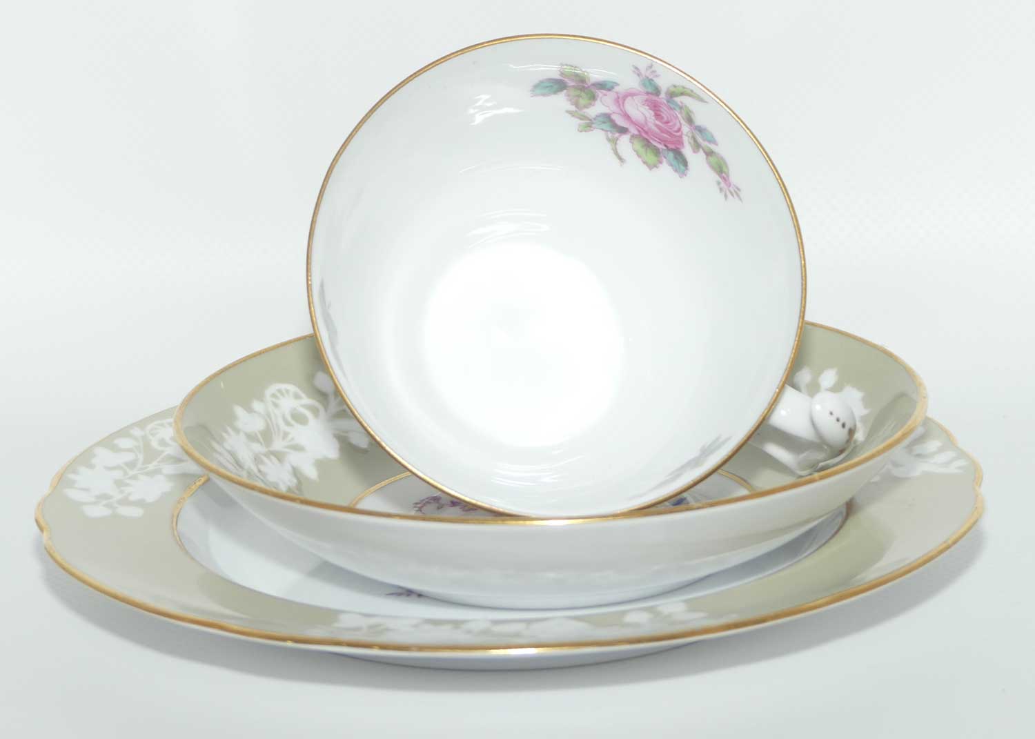 Spode Copeland Floral trio with Beige border and Embossed decor