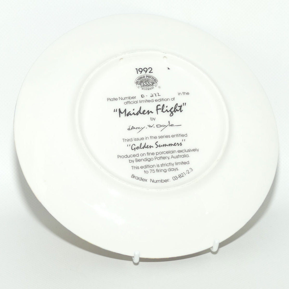 Bradex 03 B21 2.03 plate | Bendigo Pottery | Darcy W Doyle | Golden Summers | Maiden Flight