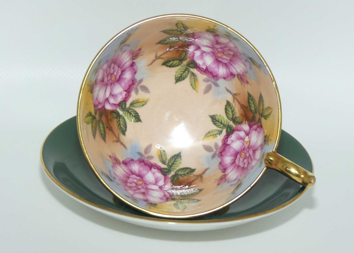 Aynsley Floral tea duo | Cabbage Rose | Green with Floral inside cup