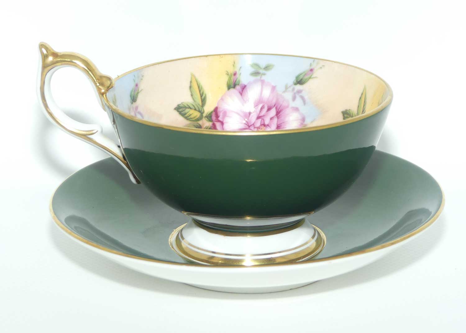 Aynsley Floral tea duo | Cabbage Rose | Green with Floral inside cup