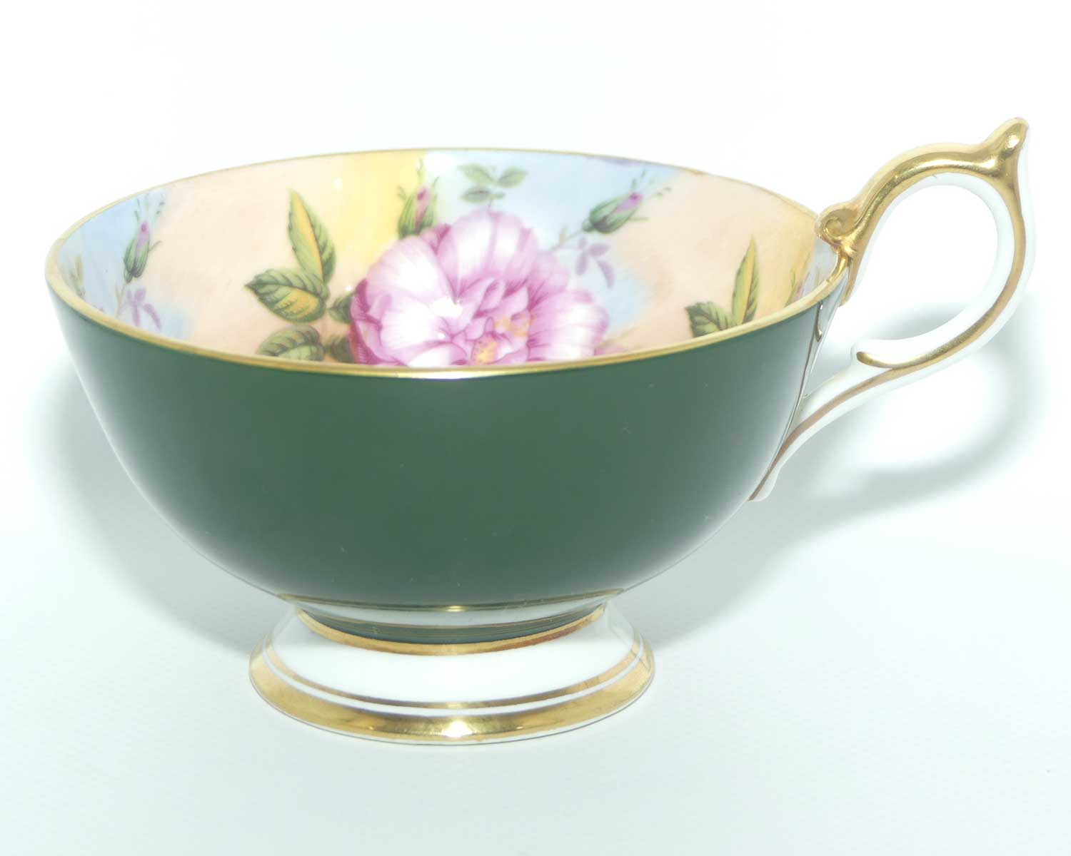 Aynsley Floral tea duo | Cabbage Rose | Green with Floral inside cup