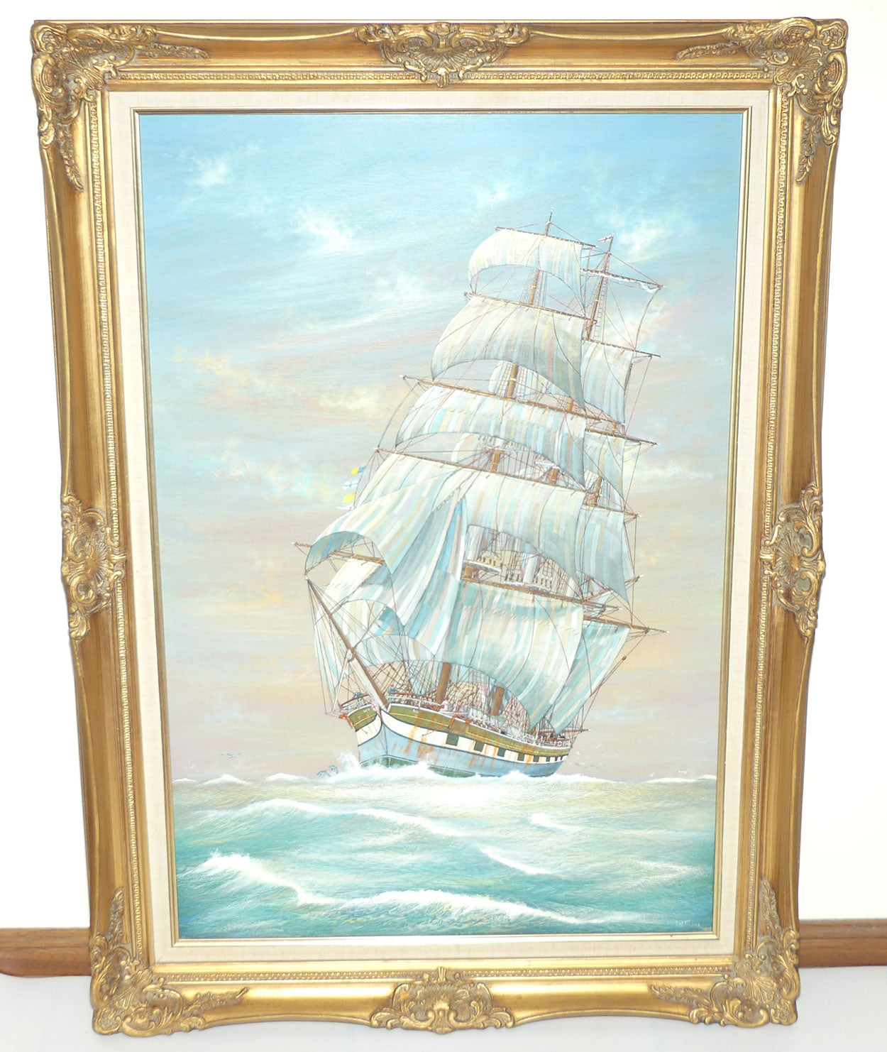 Bob Tindall original artwork | large Gilt Framed Oil on Board entitled Making Her Easting