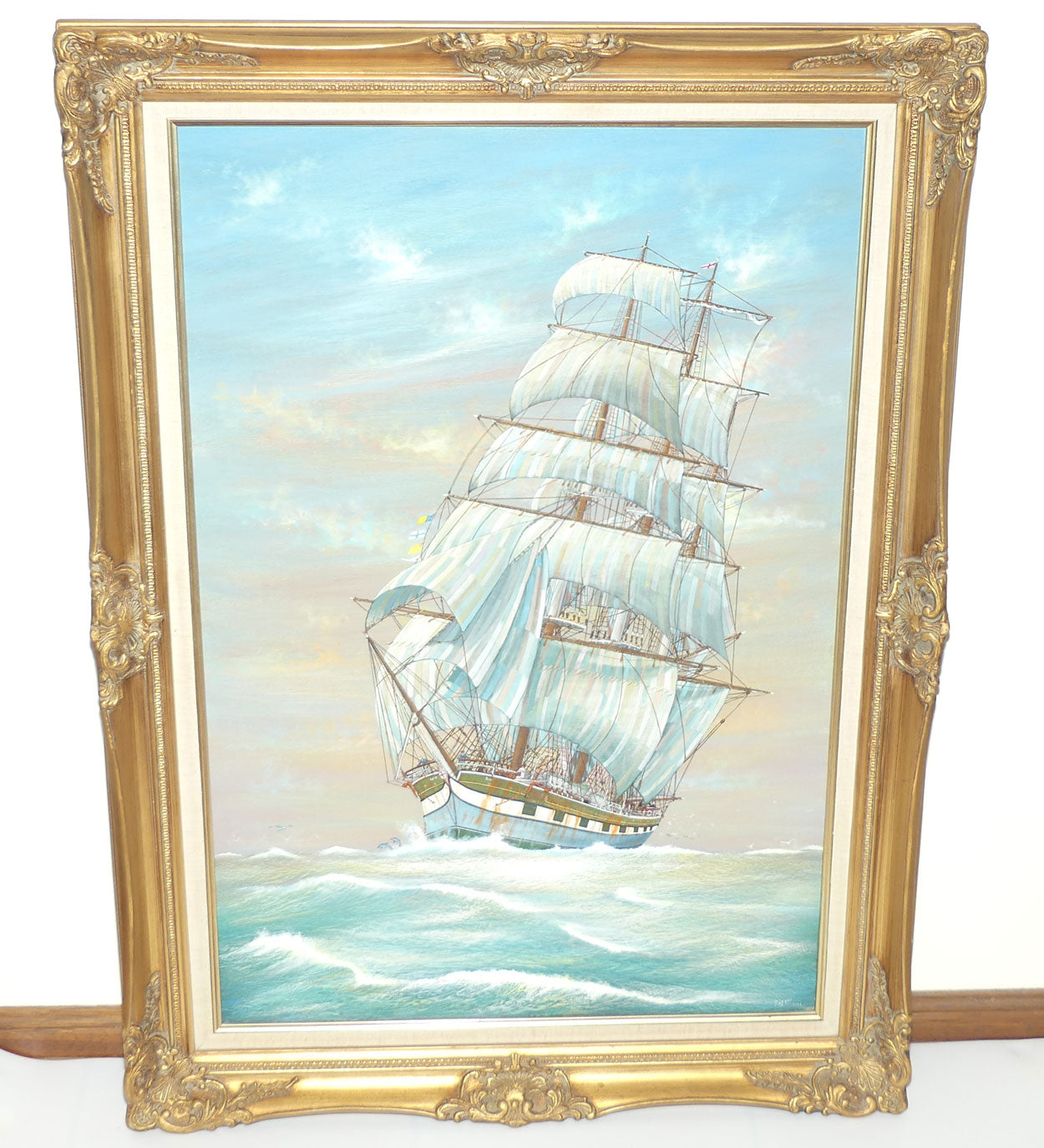 Bob Tindall original artwork | large Gilt Framed Oil on Board entitled Making Her Easting