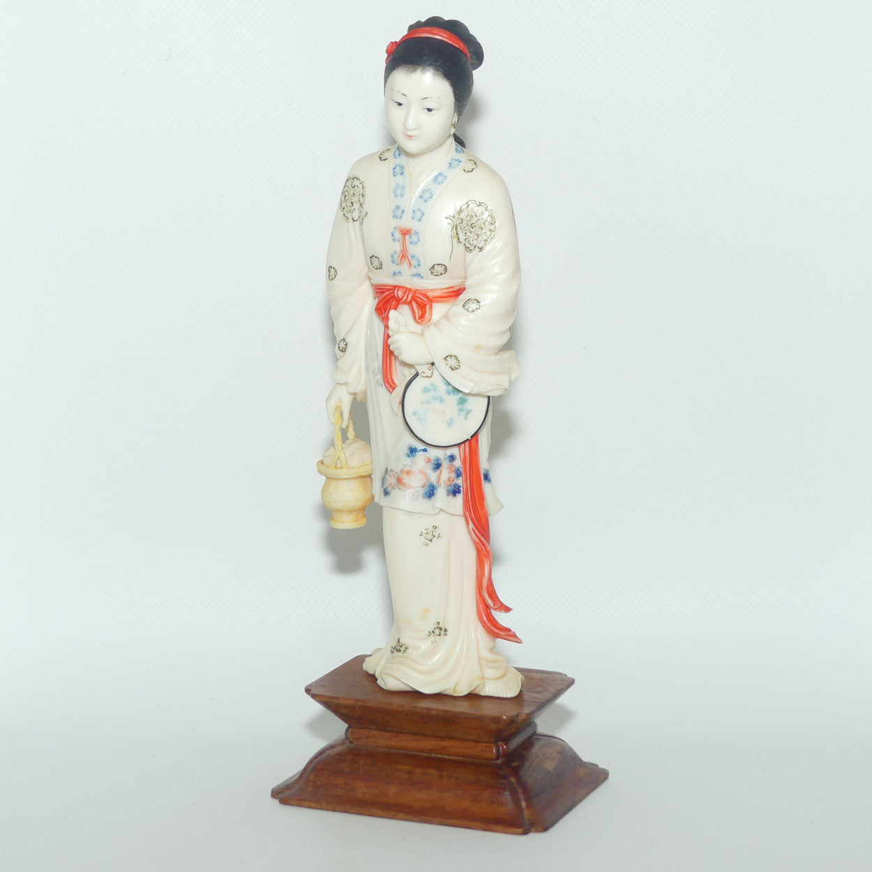 Exceptional Japanese Carved Ivory Bijin on wooden stand | 26cms tall