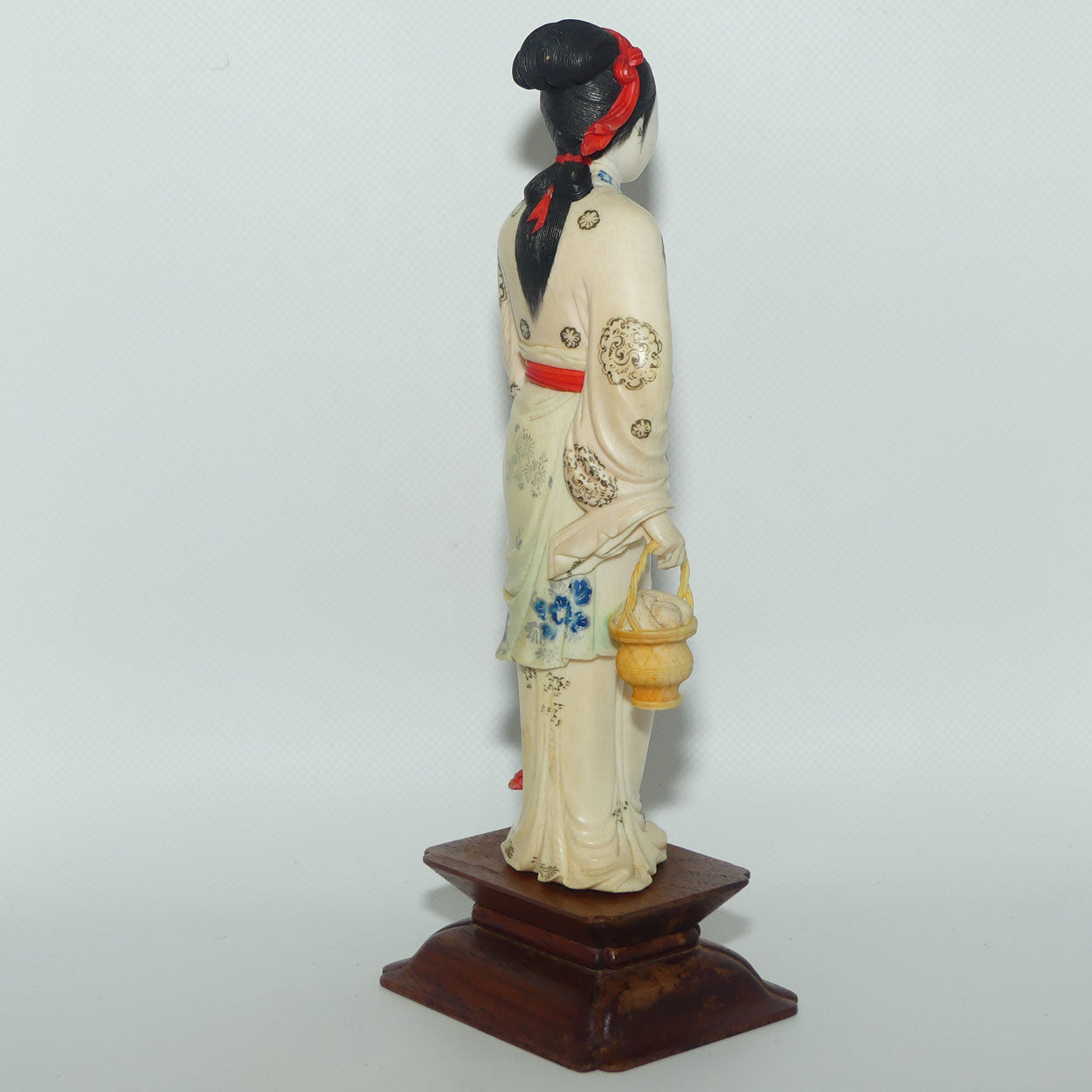 Exceptional Japanese Carved Ivory Bijin on wooden stand | 26cms tall