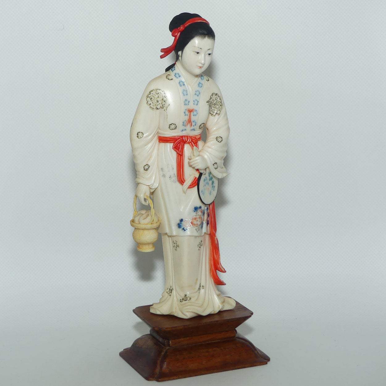 Exceptional Japanese Carved Ivory Bijin on wooden stand | 26cms tall