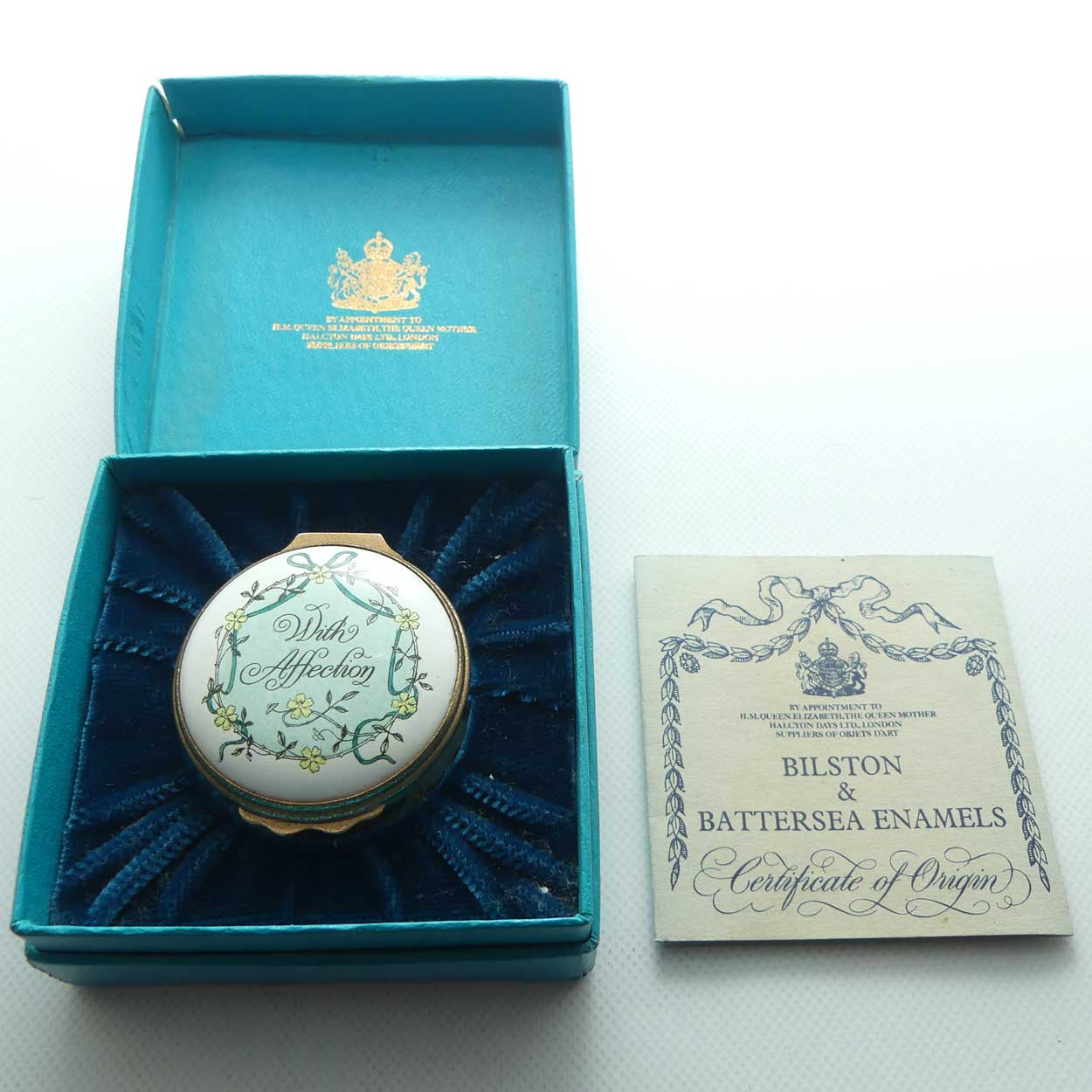 Bilston and Battersea | enamel trinket box | With Affection