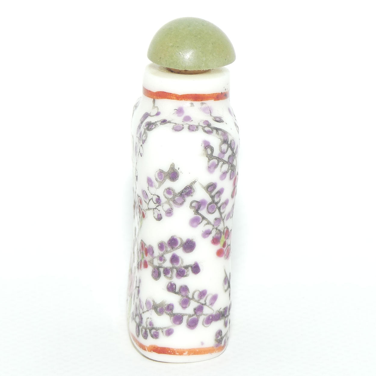 Chinese snuff bottle with greenstone stopper | Bird in Apple Blossom Tree